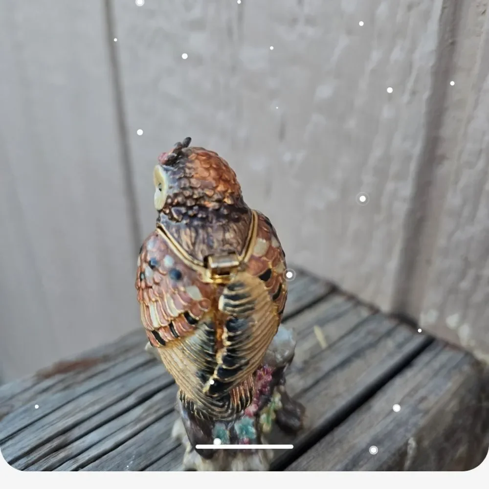 Fitz & Floyd Mini Owl Hinged Trinket Box Jeweled Enamel Rhinestone 3”